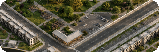 Vista del proyecto comercial S-Center Parque Pequén junto a los condominios